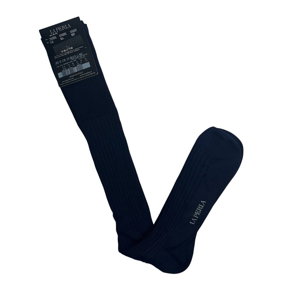 4-27 LA PERLA Men's NWT Ribbed Dress Socks Cashmere Silk Black Size 12.5/ Large